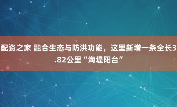 配资之家 融合生态与防洪功能，这里新增一条全长3.82公里“海堤阳台”